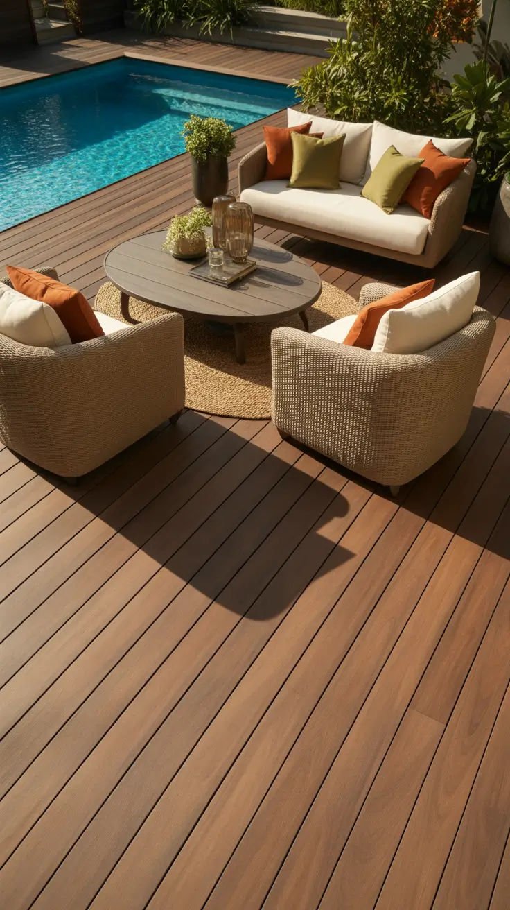 small pool deck ideas 2026 mocha lounge nook deck